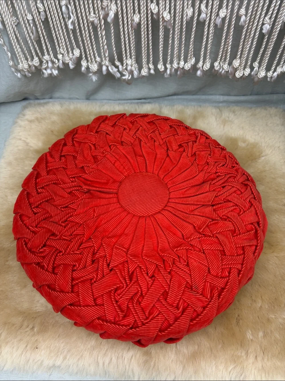 Vintage Round Pleated Corduroy Handmade Pillows - set of two | Tan & Orange